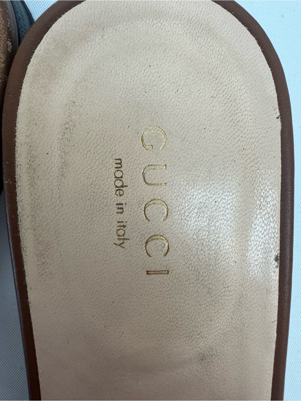 Gucci Tan Brown Leather GG Cutout Slide Mules - Picture 7 of 9